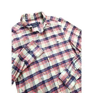 Vineyard vines Linen blend Classic fit button up shirt plaid mens SMALL